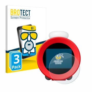 Vorderseite einer Produktverpackung mit dem Markenlogo BROTECT. Daneben ist das Gerät Nintendo Sound Clock Alarmo mit dem zuge