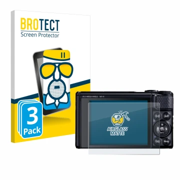 Vorderseite einer Produktverpackung mit dem Markenlogo BROTECT. Daneben ist das Gerät Canon PowerShot SX740 HS Lite mit dem zu
