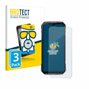 Vorderseite einer Produktverpackung mit dem Markenlogo BROTECT. Daneben ist das Gerät Doogee S Cyber mit dem zugehörigen Displ