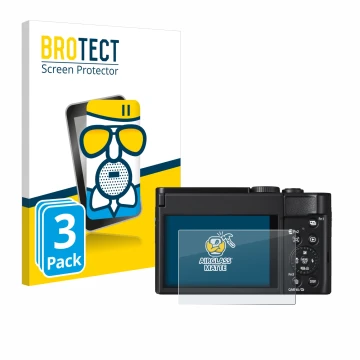 Vorderseite einer Produktverpackung mit dem Markenlogo BROTECT. Daneben ist das Gerät Panasonic Lumix DC-TZ99 mit dem zugehöri