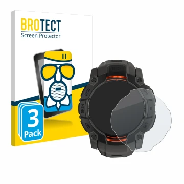 Vorderseite einer Produktverpackung mit dem Markenlogo BROTECT. Daneben ist das Gerät Garmin Instinct 3 Solar (45 mm) mit dem 