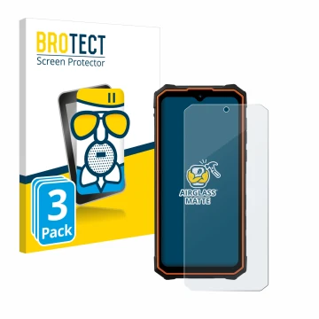 Vorderseite einer Produktverpackung mit dem Markenlogo BROTECT. Daneben ist das Gerät Hotwav Cyber 13 mit dem zugehörigen Disp