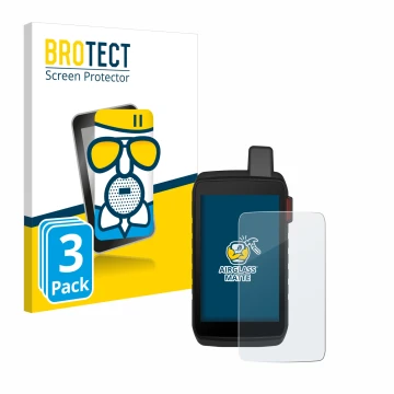 Vorderseite einer Produktverpackung mit dem Markenlogo BROTECT. Daneben ist das Gerät Garmin Montana 710i mit dem zugehörigen 