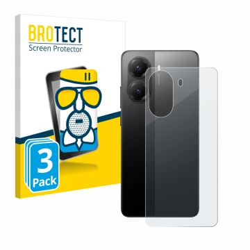Vorderseite einer Produktverpackung mit dem Markenlogo BROTECT. Daneben ist das Gerät Xiaomi Poco X7 Pro (Rückseite) mit dem z