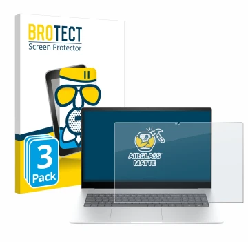 Vorderseite einer Produktverpackung mit dem Markenlogo BROTECT. Daneben ist das Gerät HP Envy 17-da0777ng mit dem zugehörigen 