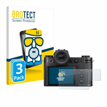 Vorderseite einer Produktverpackung mit dem Markenlogo BROTECT. Daneben ist das Gerät Leica SL3-S (Display + Schulterdisplay) 