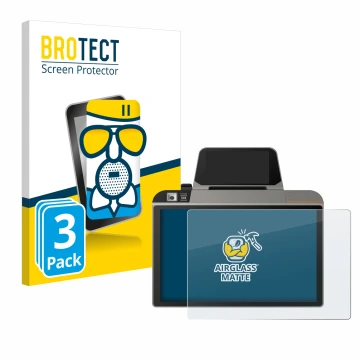 Vorderseite einer Produktverpackung mit dem Markenlogo BROTECT. Daneben ist das Gerät Sunmi D3 Mini mit dem zugehörigen Displa