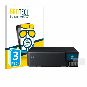 Vorderseite einer Produktverpackung mit dem Markenlogo BROTECT. Daneben ist das Gerät Epson EcoTank ET-8550 mit dem zugehörige