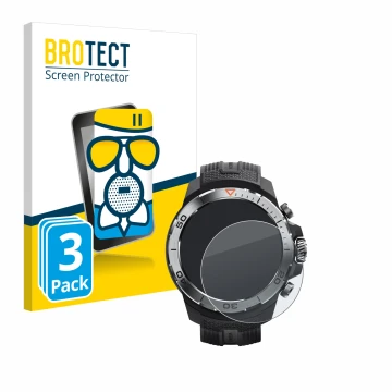 Vorderseite einer Produktverpackung mit dem Markenlogo BROTECT. Daneben ist das Gerät Xiaomi Mibro GS Explorer mit dem zugehör