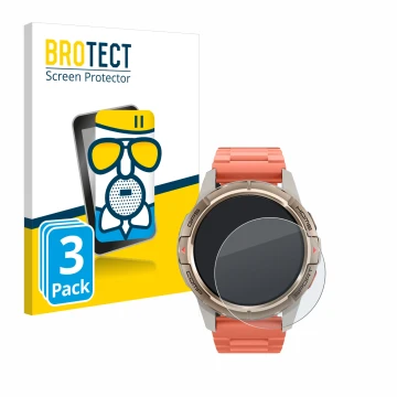 Vorderseite einer Produktverpackung mit dem Markenlogo BROTECT. Daneben ist das Gerät Xiaomi Mibro GS Active mit dem zugehörig