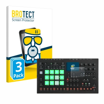 Vorderseite einer Produktverpackung mit dem Markenlogo BROTECT. Daneben ist das Gerät Elektron Analog Rytm MKII mit dem zugehö
