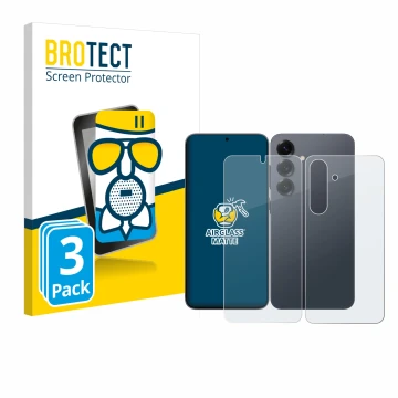 Vorderseite einer Produktverpackung mit dem Markenlogo BROTECT. Daneben ist das Gerät Samsung Galaxy S25 Enterprise Edition (D
