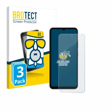 Vorderseite einer Produktverpackung mit dem Markenlogo BROTECT. Daneben ist das Gerät ZTE Blade A55 mit dem zugehörigen Displa