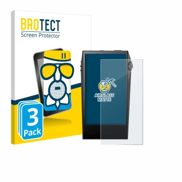 Vorderseite einer Produktverpackung mit dem Markenlogo BROTECT. Daneben ist das Gerät Astell&Kern SP3000M mit dem zugehörigen 