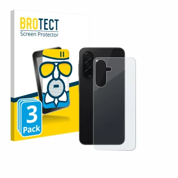 Vorderseite einer Produktverpackung mit dem Markenlogo BROTECT. Daneben ist das Gerät Samsung Galaxy A26 5G (Rückseite) mit de