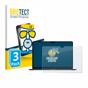 Vorderseite einer Produktverpackung mit dem Markenlogo BROTECT. Daneben ist das Gerät Apple MacBook Air 15