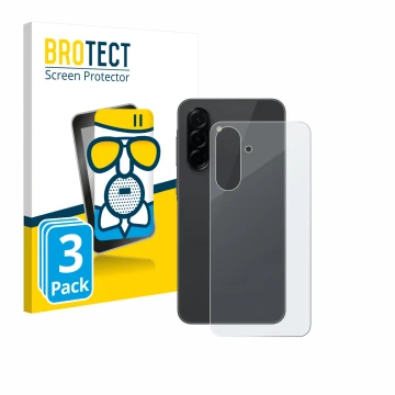 Vorderseite einer Produktverpackung mit dem Markenlogo BROTECT. Daneben ist das Gerät Samsung Galaxy A36 5G (Rückseite) mit de