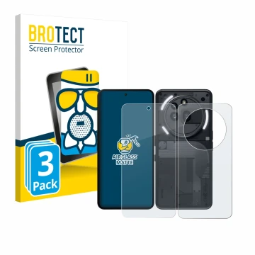 Vorderseite einer Produktverpackung mit dem Markenlogo BROTECT. Daneben ist das Gerät Nothing Phone (3a) Pro (Display+Rückseit