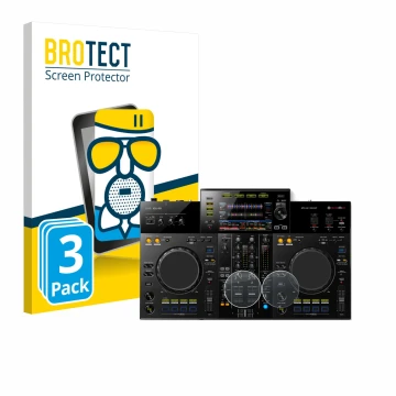 Vorderseite einer Produktverpackung mit dem Markenlogo BROTECT. Daneben ist das Gerät Pioneer XDJ -RR (Jog) mit dem zugehörige