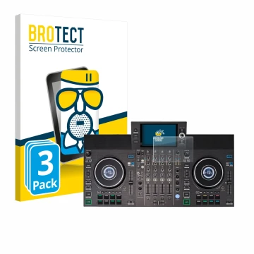 Vorderseite einer Produktverpackung mit dem Markenlogo BROTECT. Daneben ist das Gerät Denon DJ SC LIVE 4 (Jog) mit dem zugehör