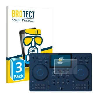 Vorderseite einer Produktverpackung mit dem Markenlogo BROTECT. Daneben ist das Gerät AlphaTheta OMNIS-Duo (Jog) mit dem zugeh