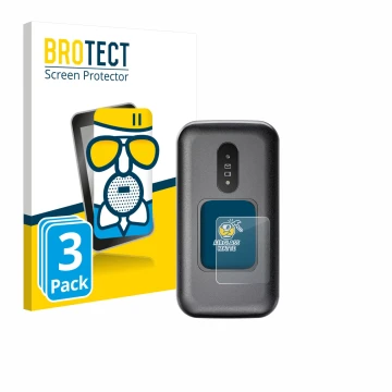 Vorderseite einer Produktverpackung mit dem Markenlogo BROTECT. Daneben ist das Gerät Doro 2880 (Äußeres Display) mit dem zuge