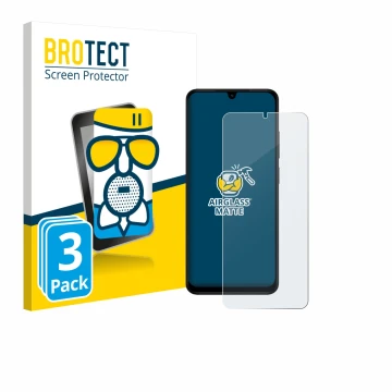 Vorderseite einer Produktverpackung mit dem Markenlogo BROTECT. Daneben ist das Gerät Xiaomi Redmi A5 mit dem zugehörigen Disp