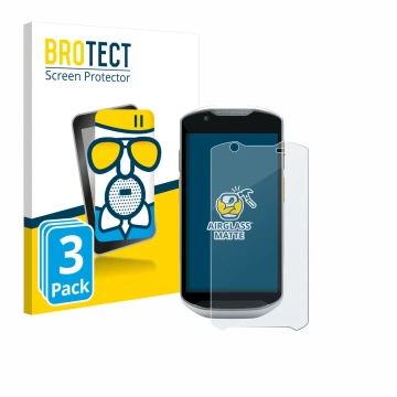 Vorderseite einer Produktverpackung mit dem Markenlogo BROTECT. Daneben ist das Gerät Zebra TC52x-HC mit dem zugehörigen Displ