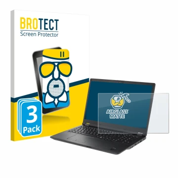 Vorderseite einer Produktverpackung mit dem Markenlogo BROTECT. Daneben ist das Gerät Fujitsu Lifebook U7511 mit dem zugehörig