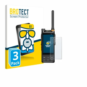 Vorderseite einer Produktverpackung mit dem Markenlogo BROTECT. Daneben ist das Gerät Hytera PDC680 mit dem zugehörigen Displa