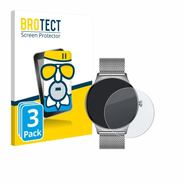 Vorderseite einer Produktverpackung mit dem Markenlogo BROTECT. Daneben ist das Gerät Pireware Slim Smartwatch mit dem zugehör