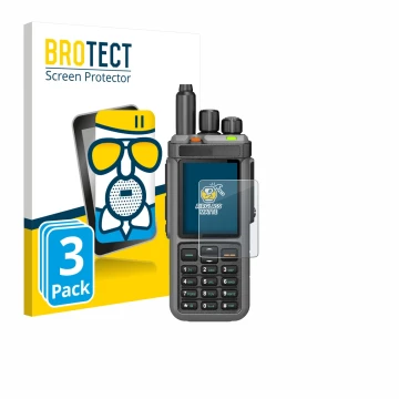 Vorderseite einer Produktverpackung mit dem Markenlogo BROTECT. Daneben ist das Gerät Radtel RT-880 mit dem zugehörigen Displa