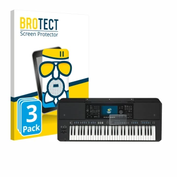 Vorderseite einer Produktverpackung mit dem Markenlogo BROTECT. Daneben ist das Gerät Yamaha PSR-SX720 mit dem zugehörigen Dis