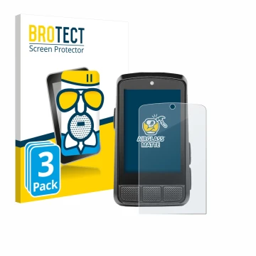 Vorderseite einer Produktverpackung mit dem Markenlogo BROTECT. Daneben ist das Gerät Wahoo Elemnt Bolt 3 mit dem zugehörigen 