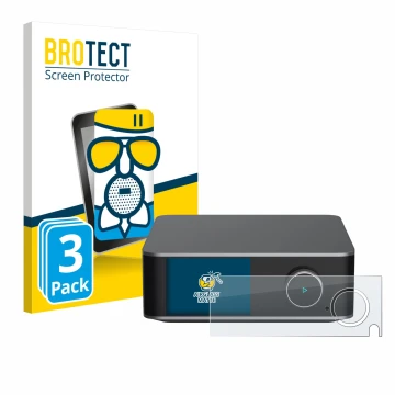 Vorderseite einer Produktverpackung mit dem Markenlogo BROTECT. Daneben ist das Gerät WiiM Ultra mit dem zugehörigen Displaysc