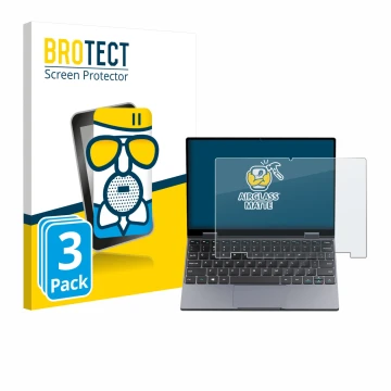 Vorderseite einer Produktverpackung mit dem Markenlogo BROTECT. Daneben ist das Gerät Chuwi MiniBook X N150 mit dem zugehörige