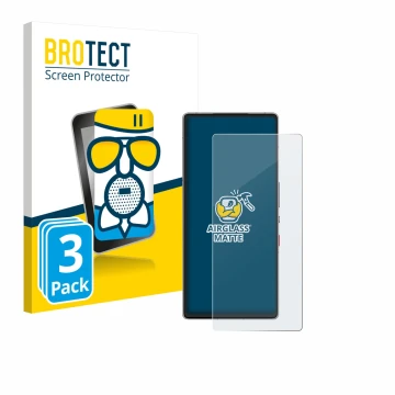 Vorderseite einer Produktverpackung mit dem Markenlogo BROTECT. Daneben ist das Gerät ZTE Nubia Red Magic 10 Air mit dem zugeh