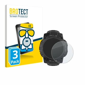Vorderseite einer Produktverpackung mit dem Markenlogo BROTECT. Daneben ist das Gerät Garmin Instinct 3 Solar Tactical Edition