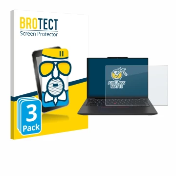 Vorderseite einer Produktverpackung mit dem Markenlogo BROTECT. Daneben ist das Gerät Lenovo ThinkPad X13 Gen 6 mit dem zugehö