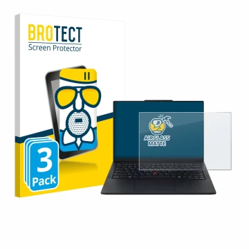 Vorderseite einer Produktverpackung mit dem Markenlogo BROTECT. Daneben ist das Gerät Lenovo ThinkPad E14 Gen 7 mit dem zugehö