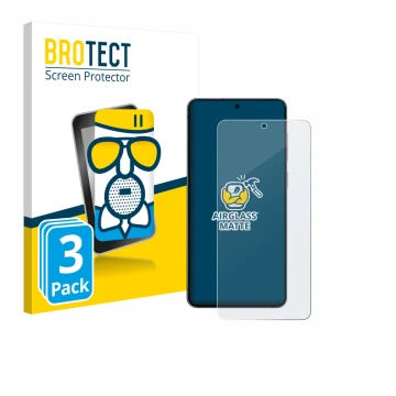 Vorderseite einer Produktverpackung mit dem Markenlogo BROTECT. Daneben ist das Gerät Samsung Galaxy S25 Edge mit dem zugehöri