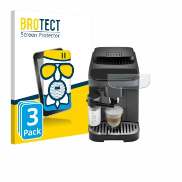 Vorderseite einer Produktverpackung mit dem Markenlogo BROTECT. Daneben ist das Gerät DeLonghi Magnifica Evo mit dem zugehörig