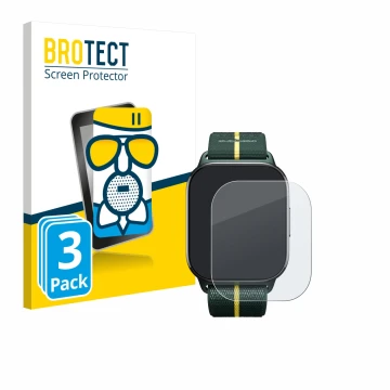 Vorderseite einer Produktverpackung mit dem Markenlogo BROTECT. Daneben ist das Gerät Motorola Moto watch fit mit dem zugehöri