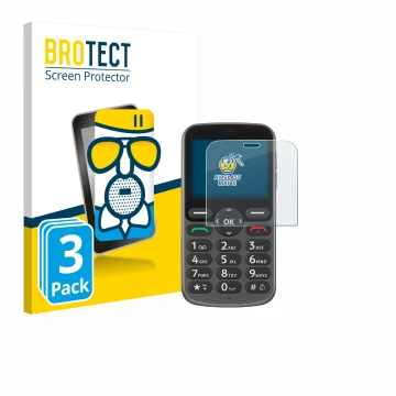 Vorderseite einer Produktverpackung mit dem Markenlogo BROTECT. Daneben ist das Gerät Doro 1380 mit dem zugehörigen Displaysch