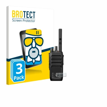 Vorderseite einer Produktverpackung mit dem Markenlogo BROTECT. Daneben ist das Gerät Motorola MOTOTRBO R5 mit dem zugehörigen