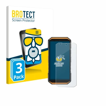 Vorderseite einer Produktverpackung mit dem Markenlogo BROTECT. Daneben ist das Gerät Ulefone Armor X32 Pro mit dem zugehörige