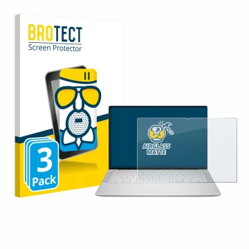 Vorderseite einer Produktverpackung mit dem Markenlogo BROTECT. Daneben ist das Gerät Dell 14 Premium Laptop mit dem zugehörig