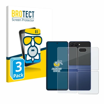 Vorderseite einer Produktverpackung mit dem Markenlogo BROTECT. Daneben ist das Gerät Samsung Galaxy Z Flip 7 (Display+Rücksei