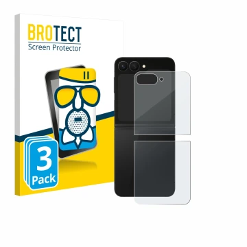 Vorderseite einer Produktverpackung mit dem Markenlogo BROTECT. Daneben ist das Gerät Samsung Galaxy Z Flip 7 FE (Rückseite) m