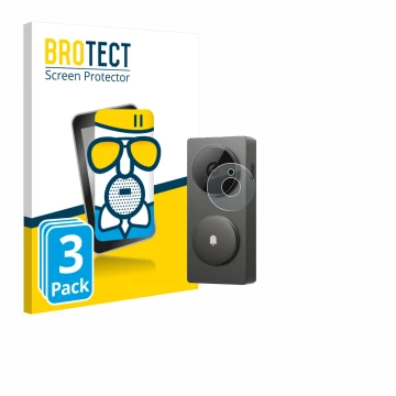 Vorderseite einer Produktverpackung mit dem Markenlogo BROTECT. Daneben ist das Gerät Aqara Hub G410 mit dem zugehörigen Displ